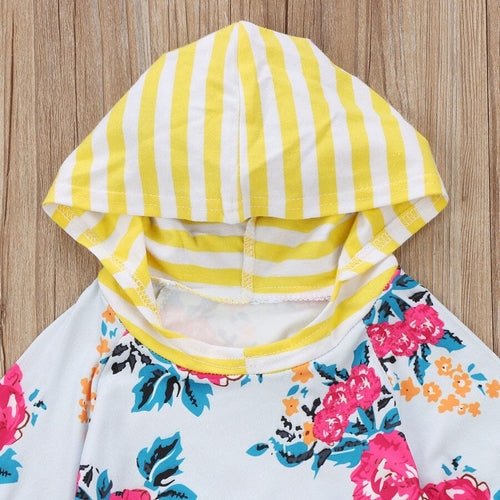 New 2 Pcs Floral Baby Girl Hooded Clothing Set