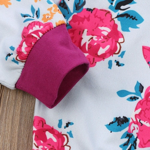 New 2 Pcs Floral Baby Girl Hooded Clothing Set