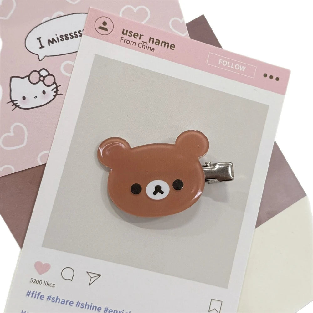 Rilakkuma Korilakkuma Clips para el cabello con diseño de oso de anime, bonitos pasadores y horquillas, accesorios kawaii para el cabello para mujeres y niñas.