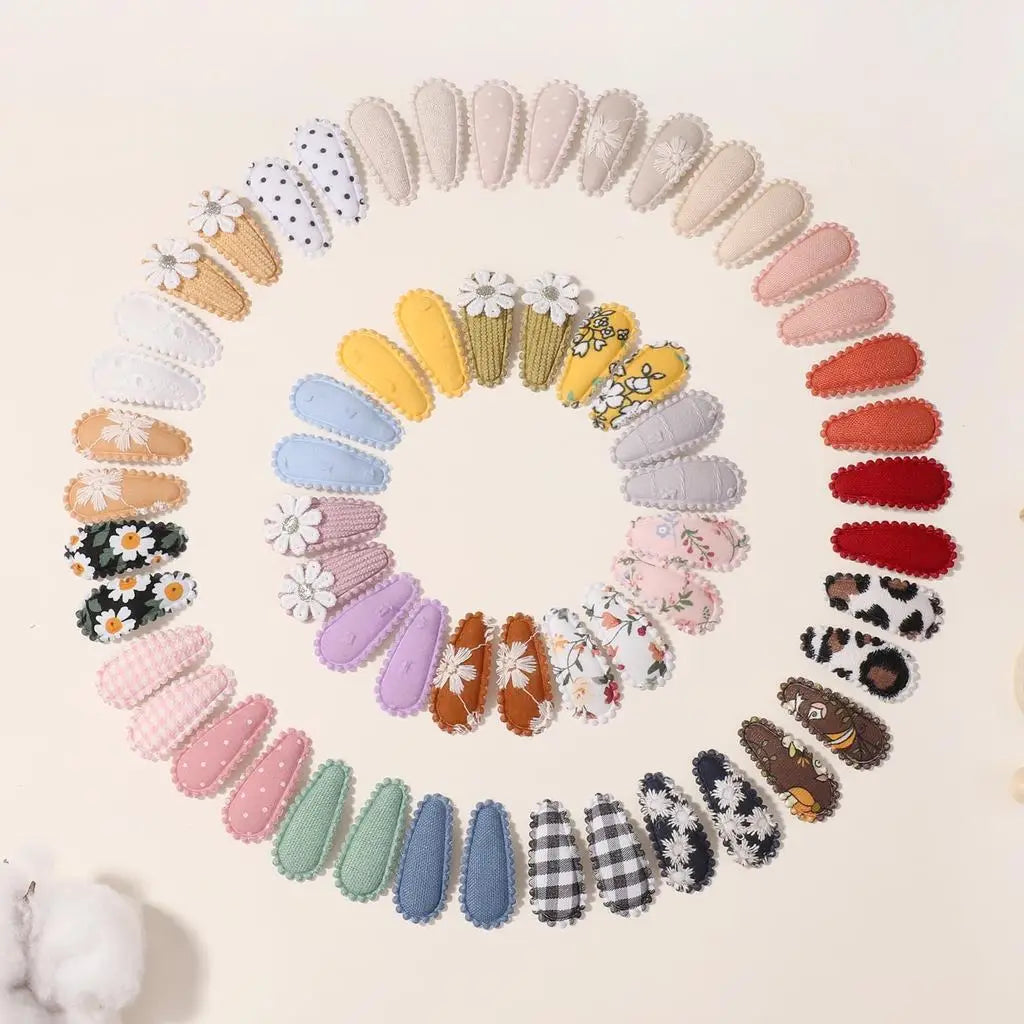 50 horquillas BB estampadas de color aleatorio, accesorios para el cabello, pasador de lona hecho a mano con flores, pinzas dulces para niñas, tocado