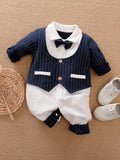 Ropa de bebé recién nacido primavera y otoño 0-18m, estilo caballero, vestido formal elegante, fiesta, algodón, cómodo, mono de bebé de manga larga