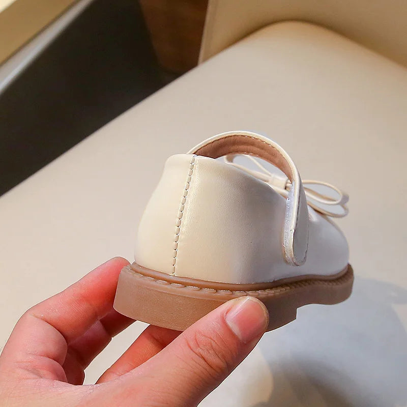 2-18 Years Old Children Leather Shoes Beige Soft Bottom Bow Girls Princess Shoes Spring Autumn Non-slip Kid Baby Single Shoes