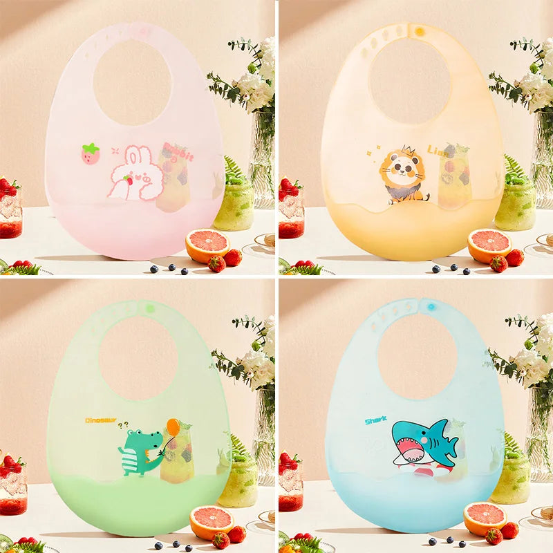 Cute Cartoon Animal Baby Bibs Soft Silicone Waterproof Boy Girl Feeding Burp Cloths 0-6 Years Kids Saliva Towel