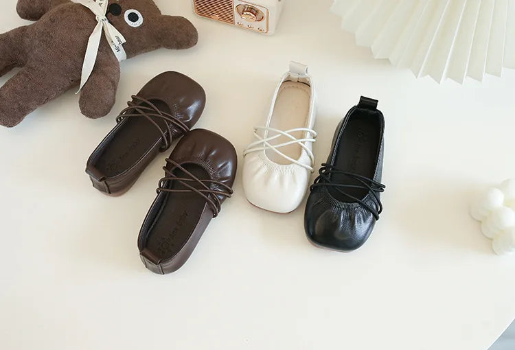 Baby Girls Leather Shoes Soft Princess Ruffles Pleated Mules Kids Casual Flats Slip-on 2025 Autumn New Children's Dress Shoes