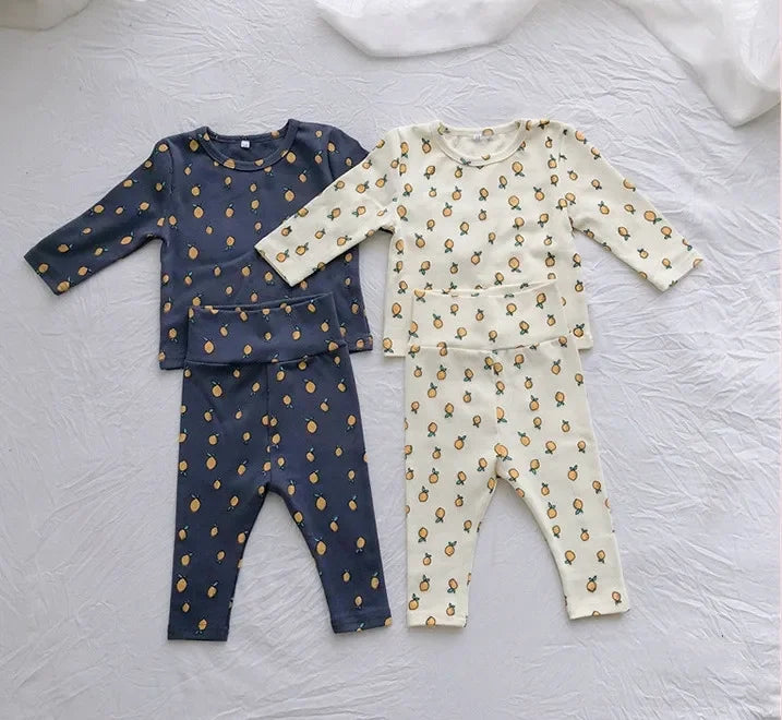 Conjuntos de pantalones cálidos de algodón de cintura alta + blusa de manga larga con cuello redondo, trajes de ropa interior para bebés, niños y niñas, pijamas nuevos y lindos de 0 a 3 años