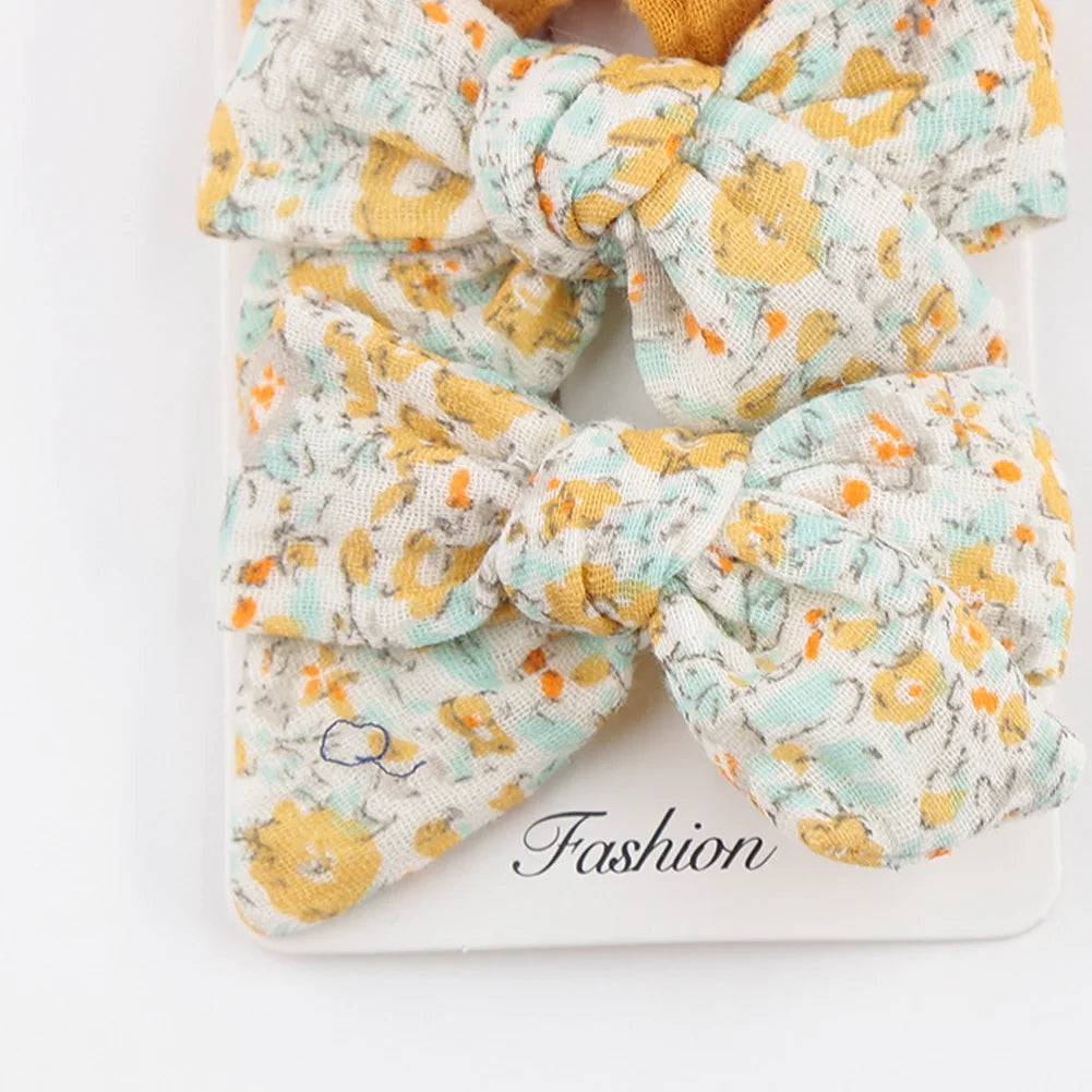 4 Stk./Set Baby Schleifen Haarklammern Musselin Mädchen Haarnadeln Haarspange für Kinder Baumwolle Leinen Haarspange Blumendruck Seitenklammer Accessoires