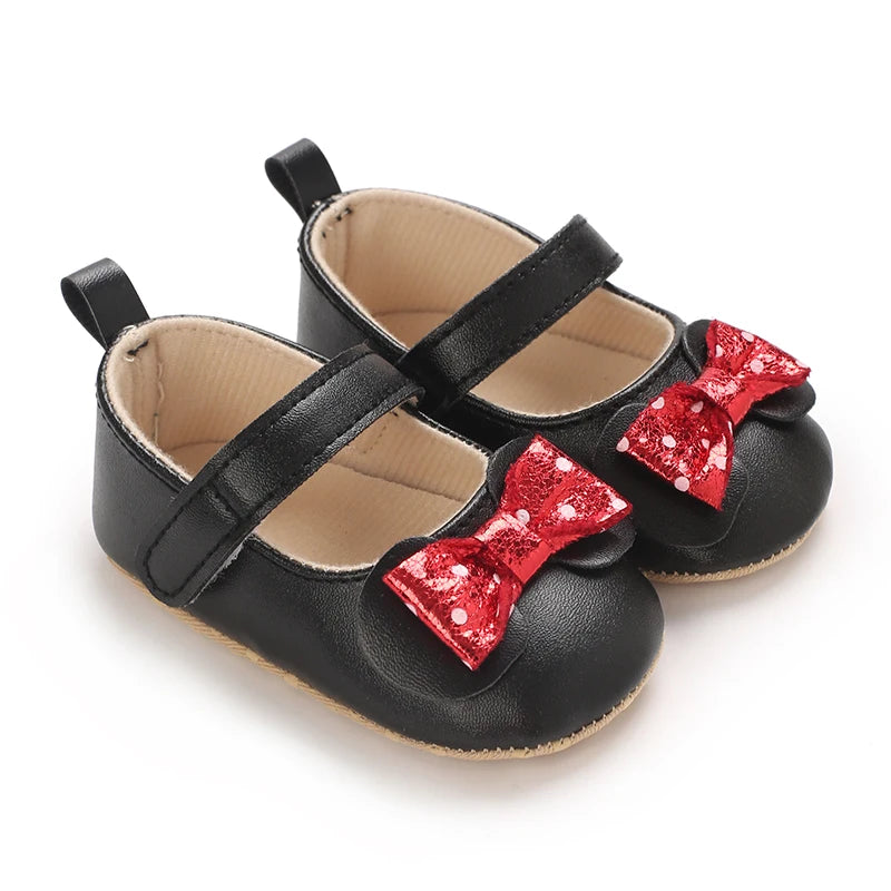 Sweet Baby Shoes Baby Boy Girl Shoes Girl Classic Bowknot Soft Sole Anti-slip PU Dress Shoes First Walker Toddler Crib Shoes