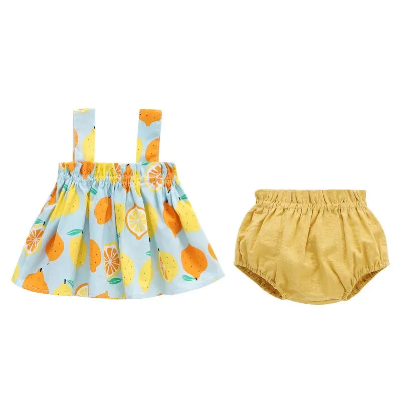 Sommer Neugeborenen Baby Kleidung für Mädchen Jungen Set Druck Dünnes Mini-Kleid und PP Shorts 2-teiliges Set Säuglings-Baby-Kleidung Outfit 6-24M