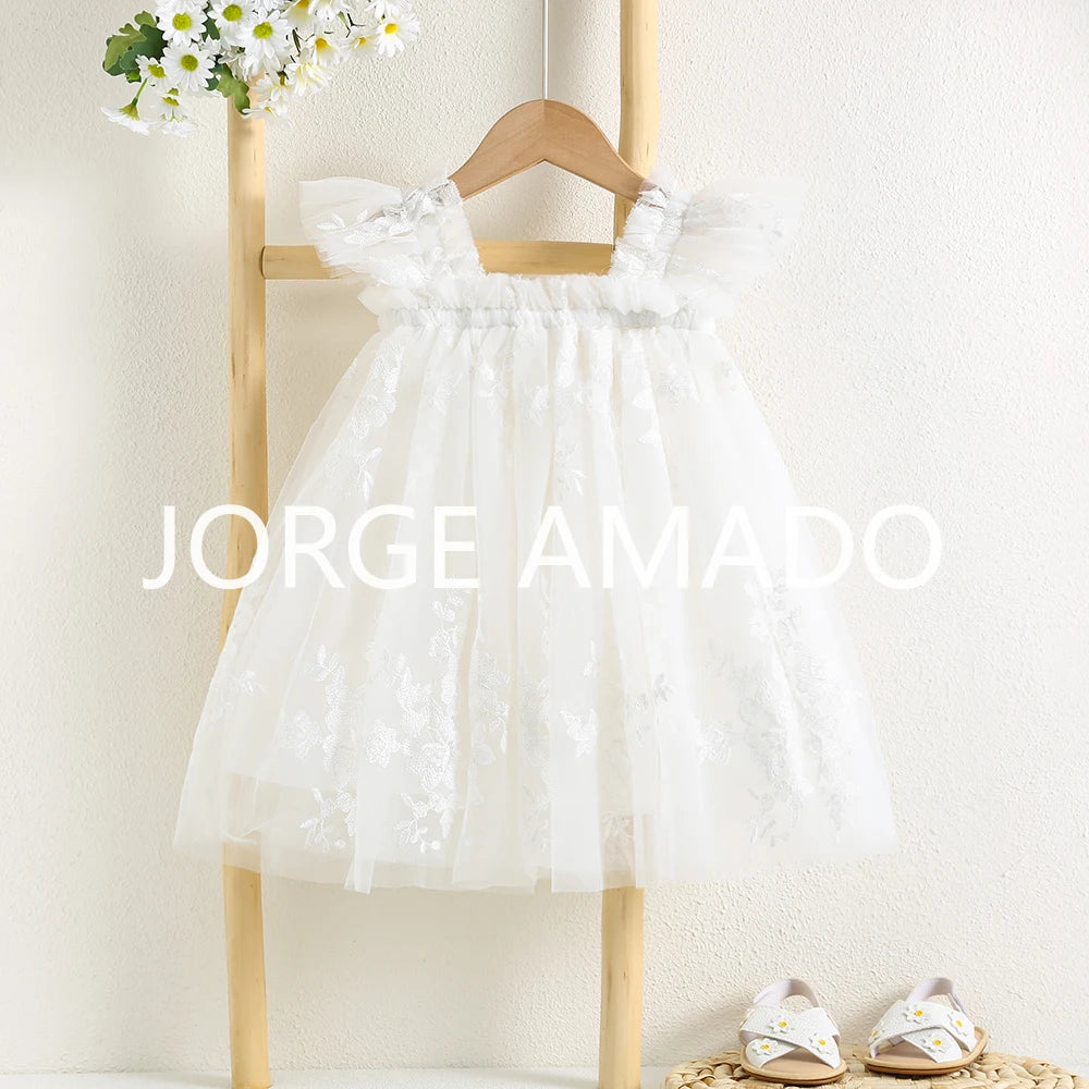 Nuevo vestido de verano para bebé niña, bonito bordado de color liso, tutú de tul, vestidos de princesa para fiesta, vestidos informales elegantes, A5956