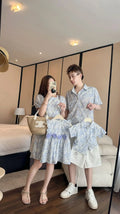 Family Matching Clothes Spring Summer Dress Mother Daughter Sleeveless Cotton Dress Father Son Shirt Baby Girl Cute Bow Dress