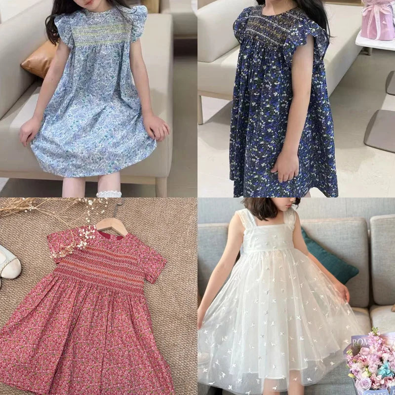 Auf Lager 2026 BP NEU Frühling Sommer Baby Mädchen Partykleider Blumendruck Kinderkleidung Größe 4-14 Jahre Baby Mädchen Kleidung