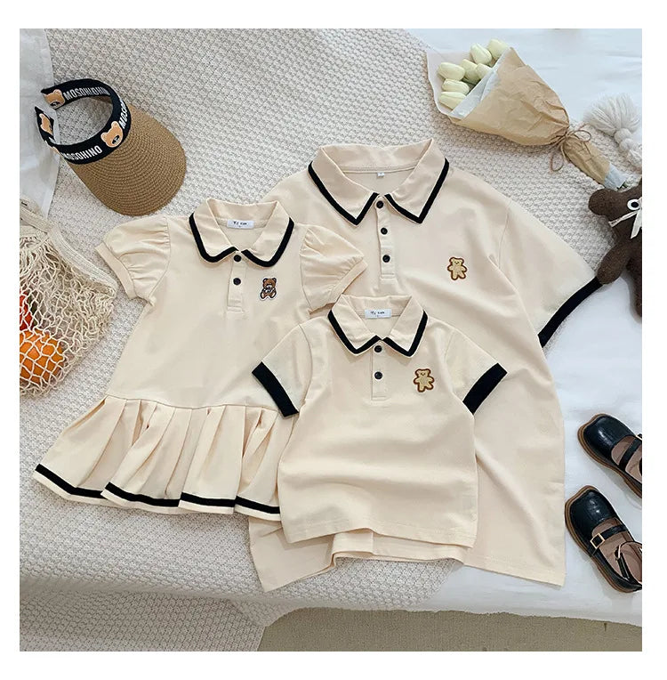 Family Matching Clothes Summer 2023 Mother Daughter Dresses Family Look Polo T-Shirts Mother Kids Tees Clothes Father Son Outfit