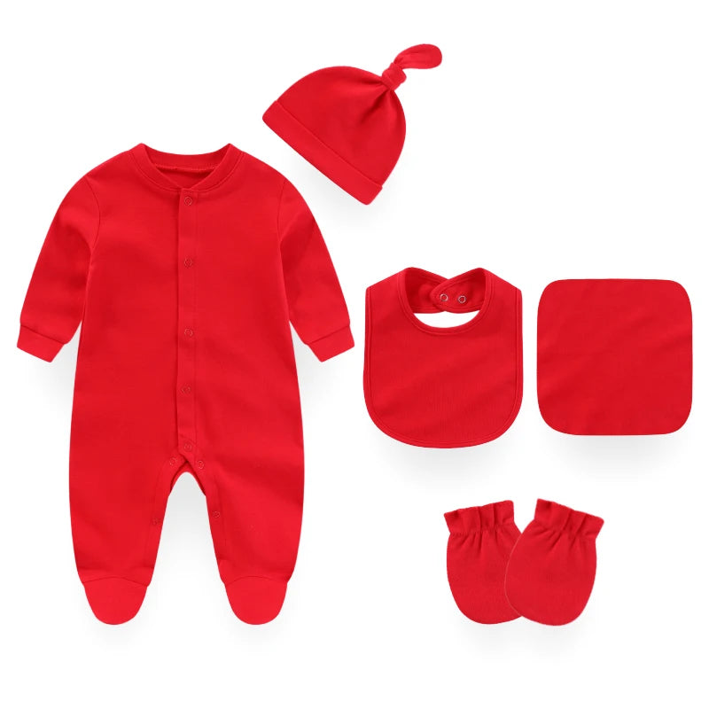 7 Packs Unisex Newborn Baby Girl Clothes Colors Solid Rompers+Burp Cloth+Bib+Hats+Gloves 100%cotton Soft Baby Clothing Sets