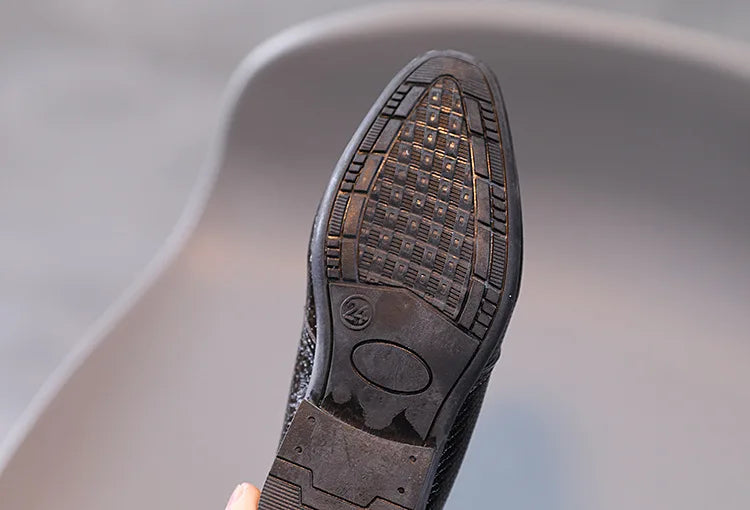 Boys' Dance Leather Shoes New British Style Leather Material Lace Up Children's Student Black Stage Dance Performance Shoes