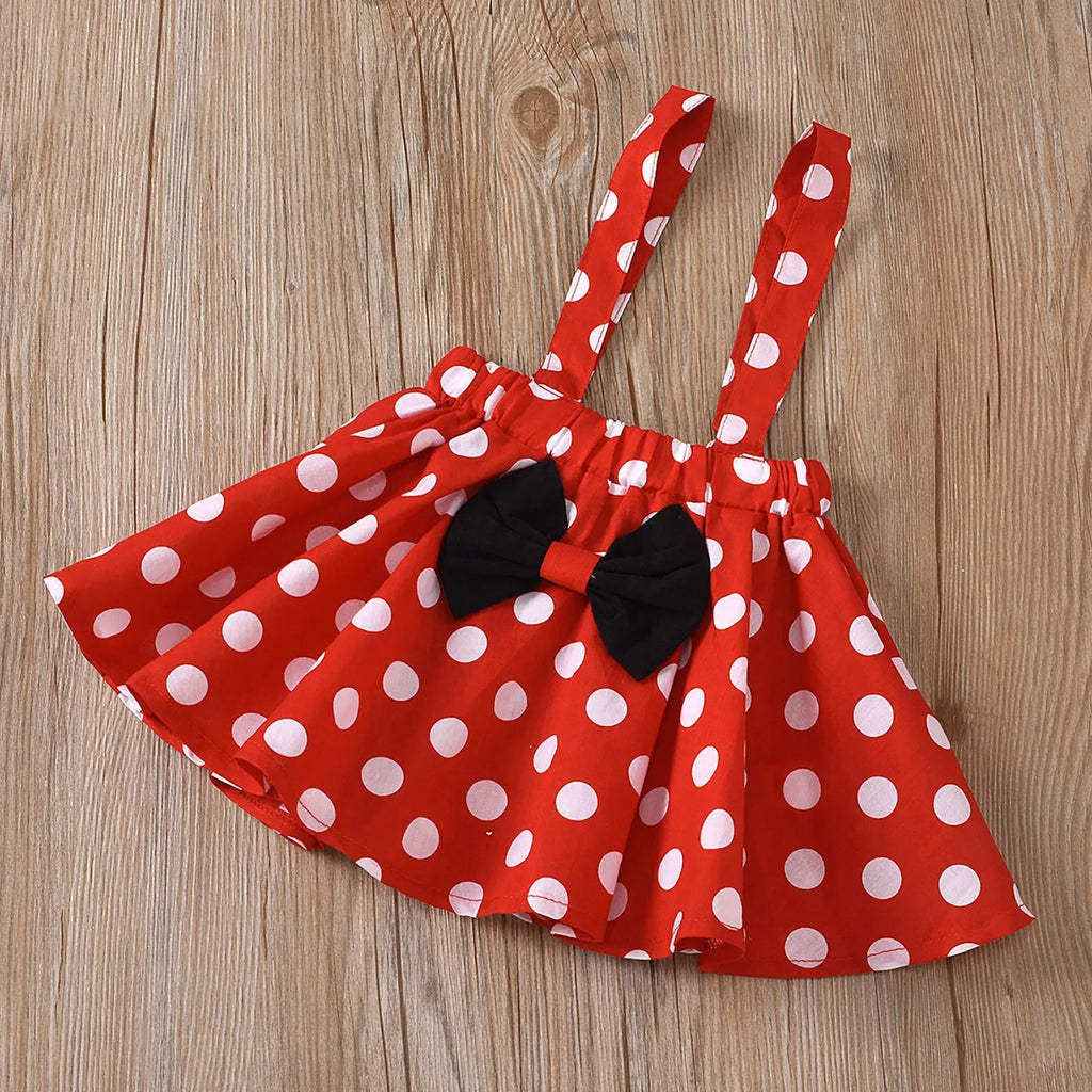Conjunto de ropa para niños de 1 a 5 años, ropa de bebé, conjunto de ropa para niñas, traje de cumpleaños de verano, top de puntos, falda, disfraz de Minnie con diadema