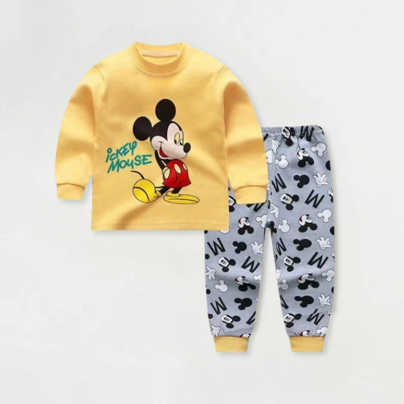 Traje de ropa interior para bebé de 0 a 4 años, estampado de dibujos animados de Minnie, conjunto de pijama de manga larga para niñas, ropa de otoño, ropa de casa para niños, atuendos