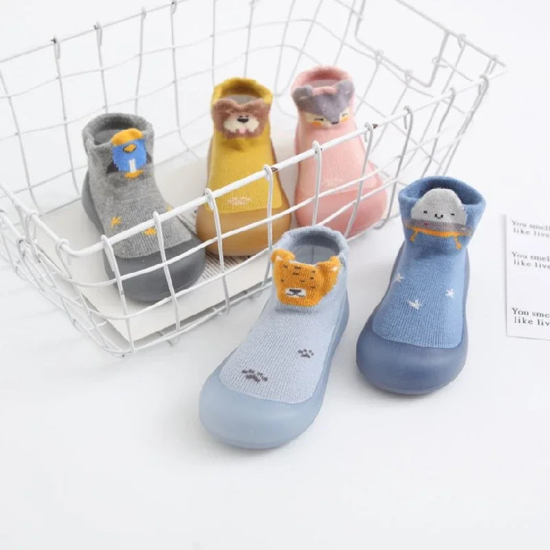 Baby Shoes Socks Anti-slip Cartoon Animal Fox Shoes Infant Girls First Walkers Boy Soft Sole Rubber Outdoor Toddler Pink Shoes