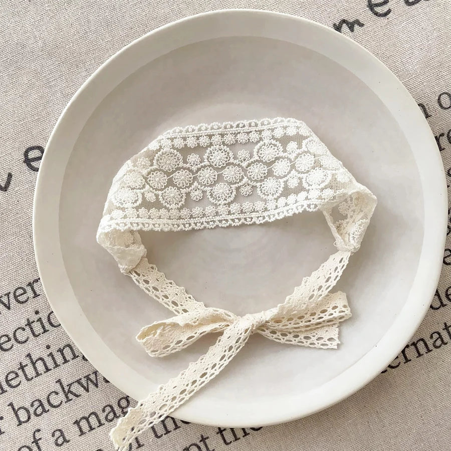 Ins Girls Hollow Headbands Baby Elastic Hair Band Newborn Lace White Floral Sweet Princess Hairband Photo Props Hair Accessories