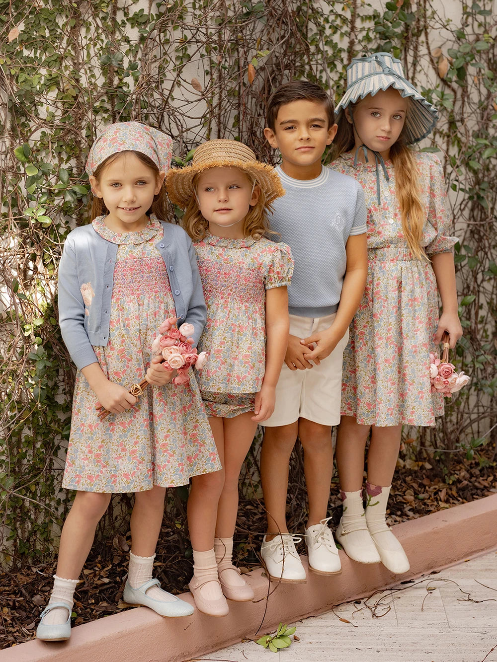 AP Chelsea Bloom Collection  SS26 Floral Smocking Dress Baby Girls Overalls Set Brothers Sisters Family Matching Embroidery Knit