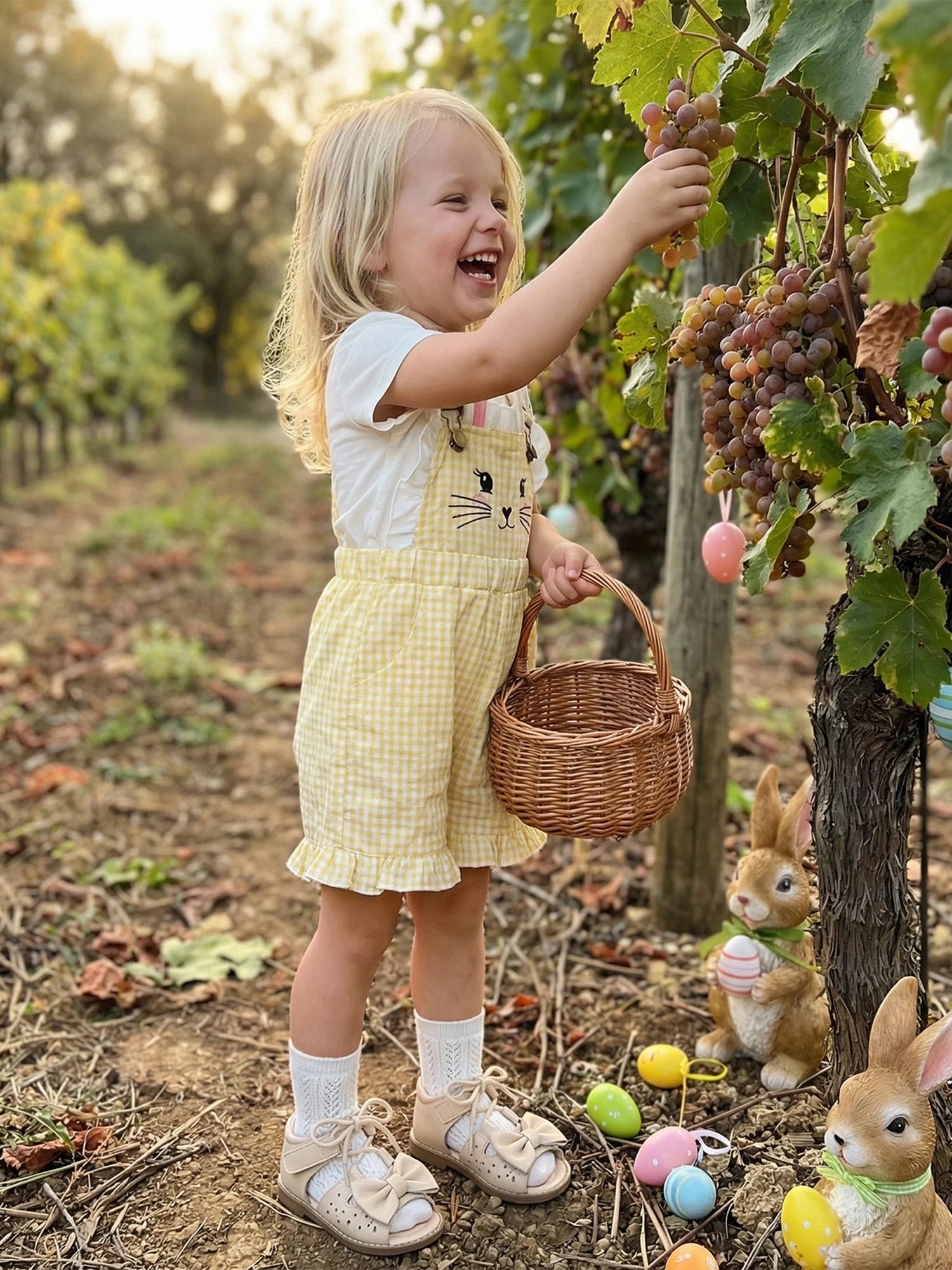 Kinder Mädchen Hasen Overall mit Taschen Niedlicher Hase Rüschenbesatz Ärmelloser Jumpsuit Shorts für Ostern