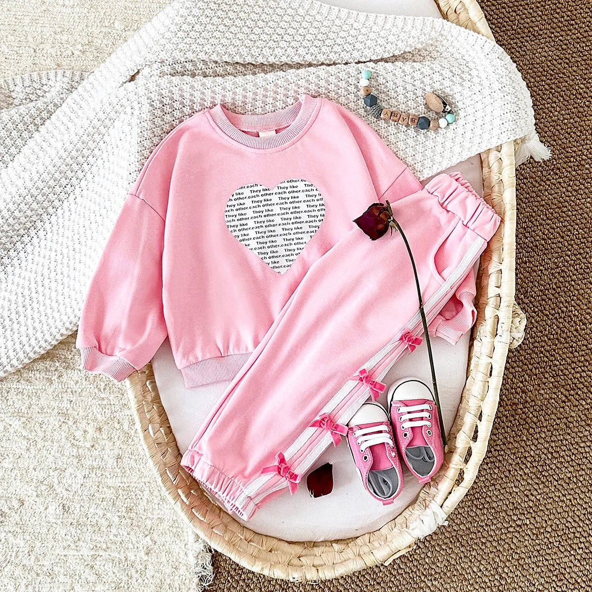 Baby Girl Clothes Toddler Sets Cotton Love Sweatshirt Long Sleeve Top+Bow Pants Spring Newborn Kids Clothing Infant Outfit Suits