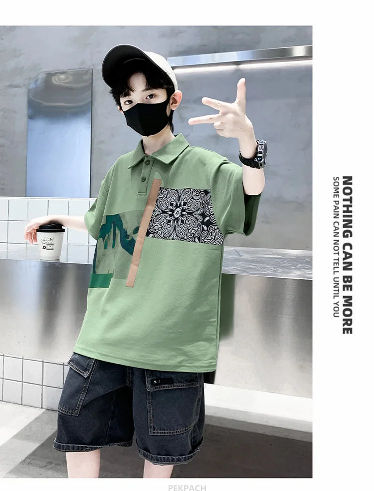 Jungen Kleidung Sommer Set Kind Mode Kurzarm Poloshirt & Jeansshorts 2-teiliger Anzug Teens Kinder Oberteil und Unterteil Kleider Set