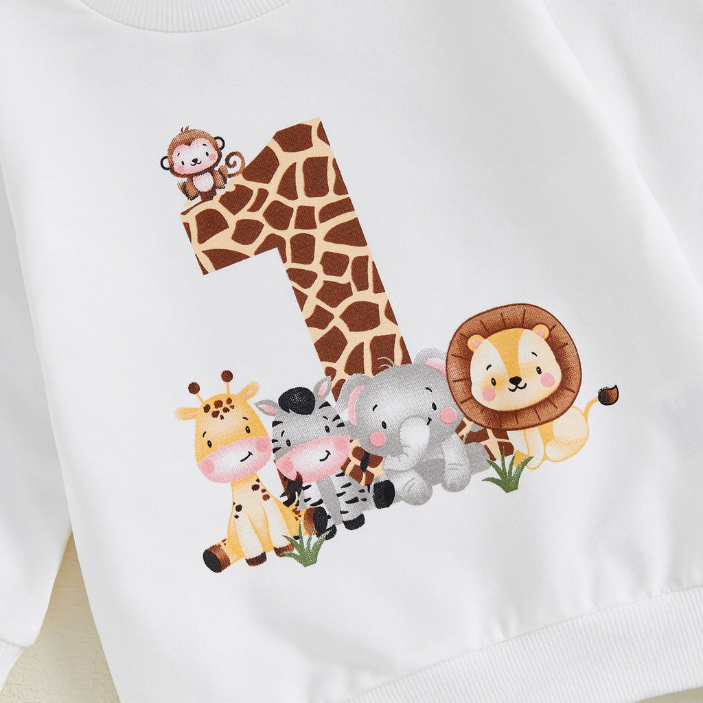 BeQeuewll Kleinkind Baby Kleidung für Kinder Herbst Anzug Erster Geburtstag Outfits Tierdruck Langarm Sweatshirt Hosen Kinder Sets