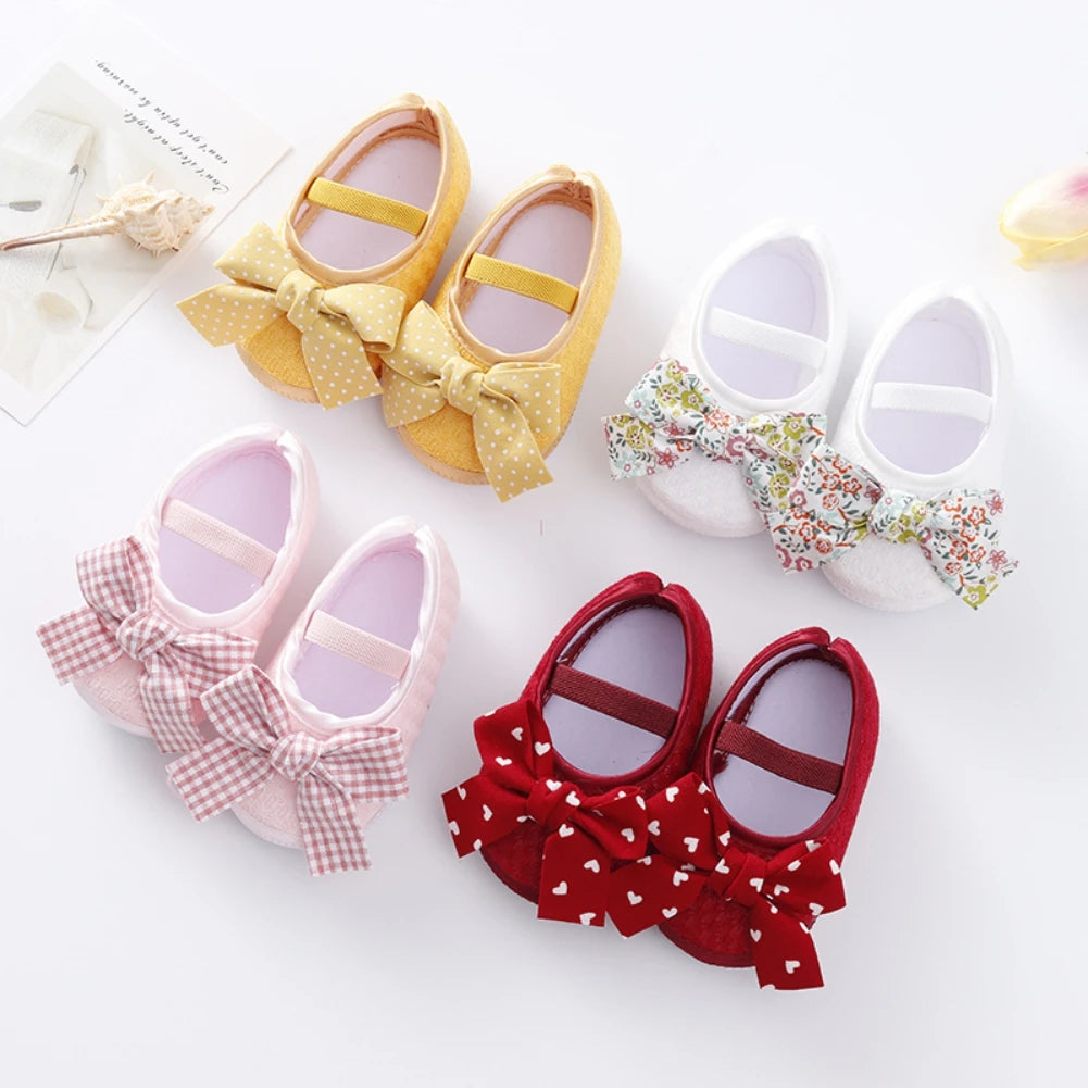 Mädchen Ballerinas mit Anti-Rutsch Weicher Sohle, Süße Schleife Schuhe Neugeborene Prinzessin Hochzeitsschuhe Kleinkind Lauflernschuhe 0-12M