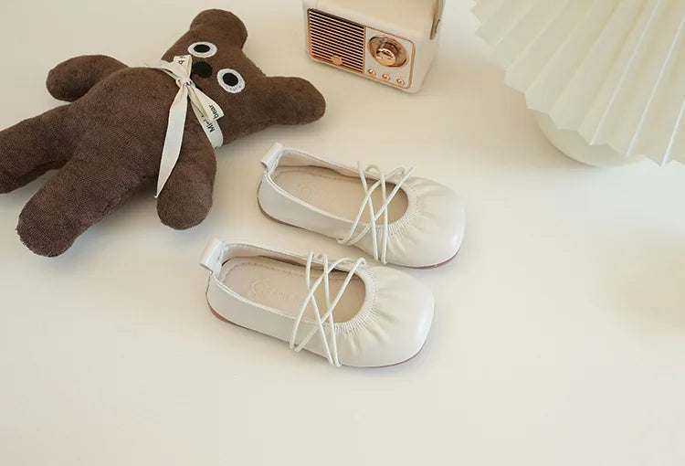 Baby Girls Leather Shoes Soft Princess Ruffles Pleated Mules Kids Casual Flats Slip-on 2025 Autumn New Children's Dress Shoes