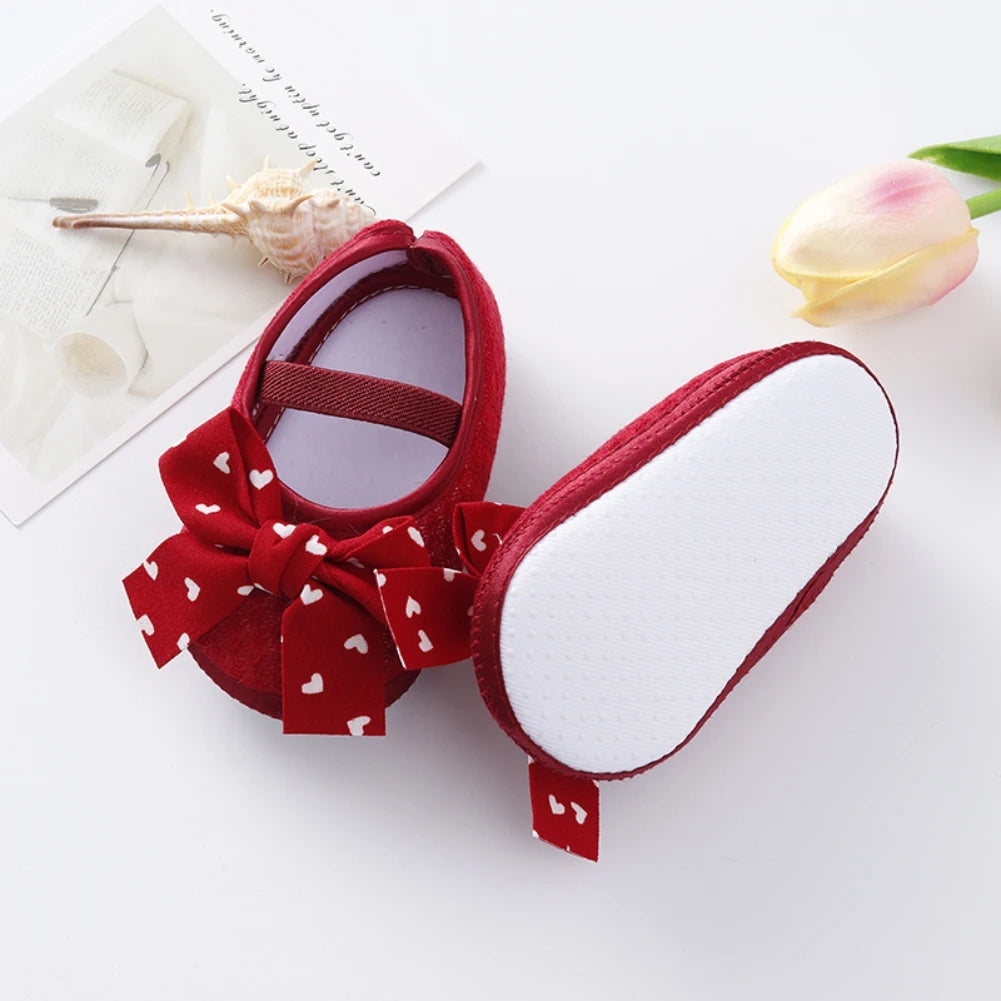 Mädchen Ballerinas mit Anti-Rutsch Weicher Sohle, Süße Schleife Schuhe Neugeborene Prinzessin Hochzeitsschuhe Kleinkind Lauflernschuhe 0-12M
