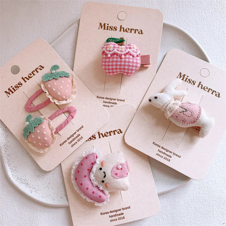 Pink Padded Fabric Cartoon Fruit Hair Clips Hair Ties for Girls Sweet Elastic Ponytail Holders Cute No Damage Hair Accessories