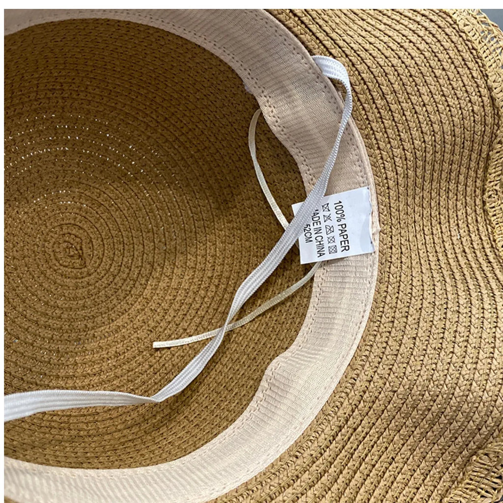 Summer Girls Beach Sun Hats Lotus Leaf Brim Cute Squinting Eyes Bowknot Outdoor Sun Protection Children Straw Cap Kids