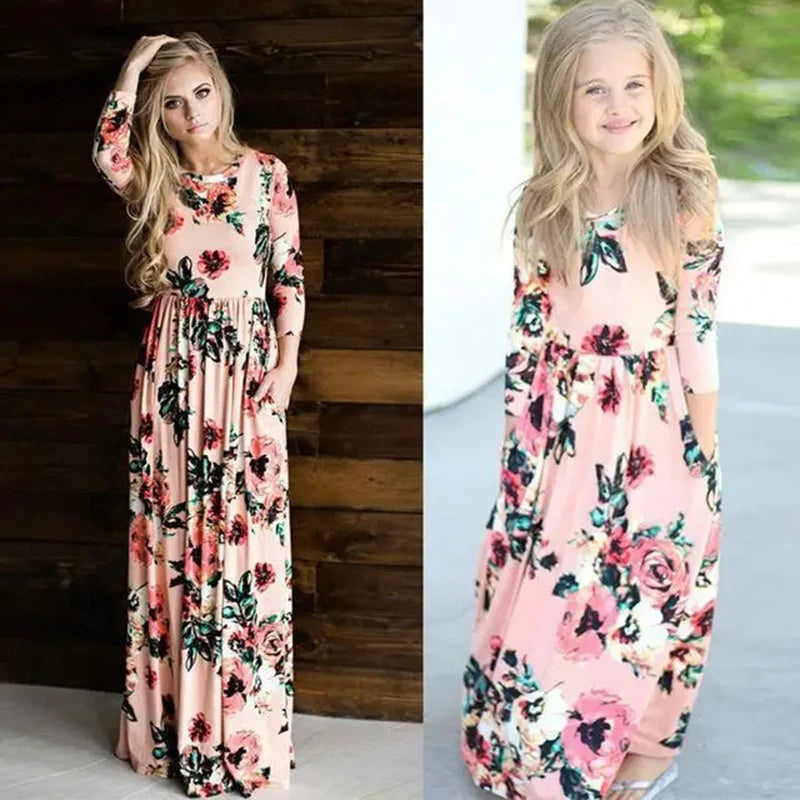 Summer Mommy and Me Family Matching Mother Daughter Flower Dresses Clothes Mom Dress Kids Child Outfits Mum Baby Girl Clothing