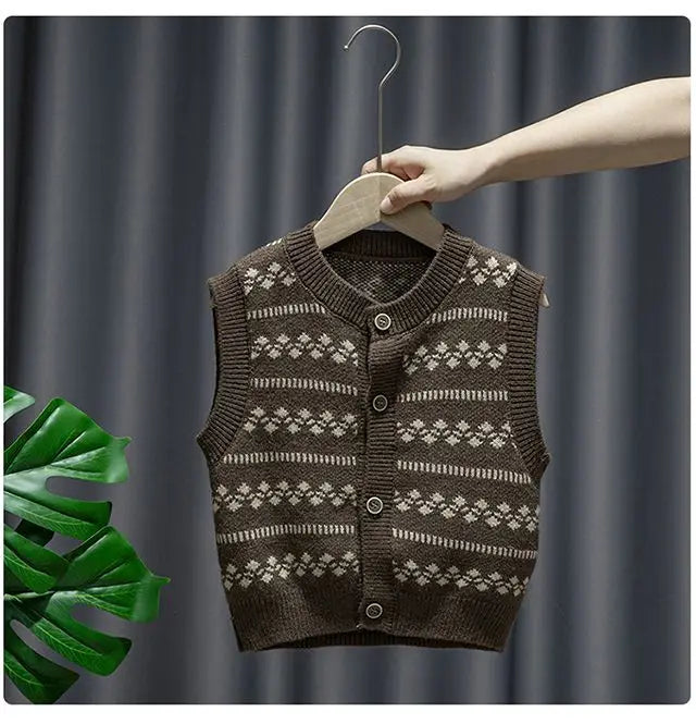 Baby Boy Clothing Suit 2024 Spring Autumn Knitted Sleeveless Sweater Vest + Shirts + Pants Boys Outfit Kids Set