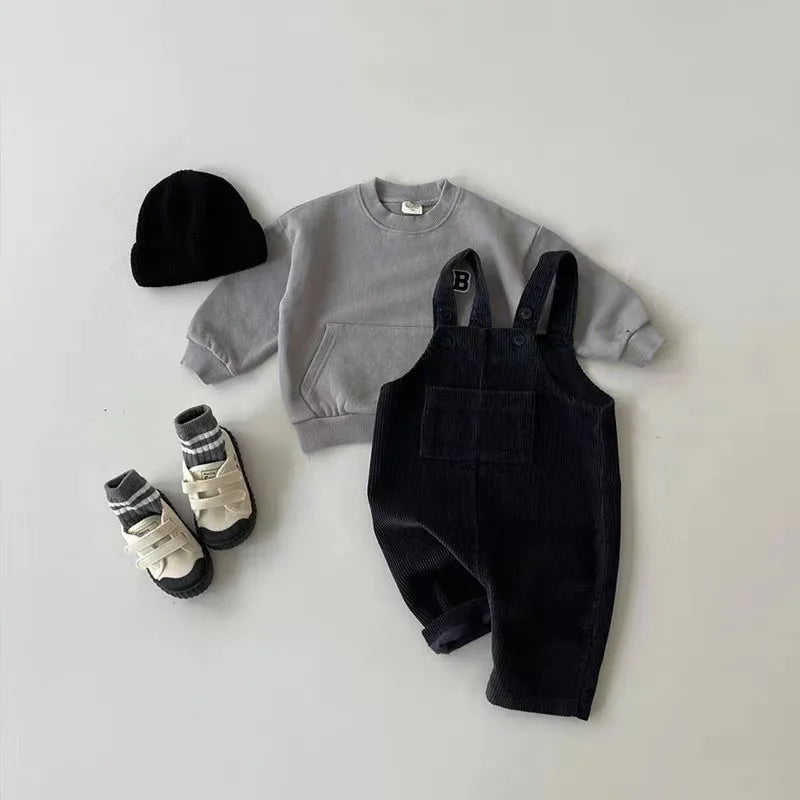 Herbst Winter Kleinkind Baby Jungen Mädchen Einfarbig Cord Latzhose Strampler Kinder Overall Kleidung