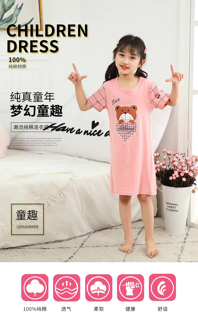 Summer Mom Daughter Night Dress Family Pajamas Sleepwear Kids Girl Nightgown Pajamas for Teen Girls Kids Pajamas Dress
