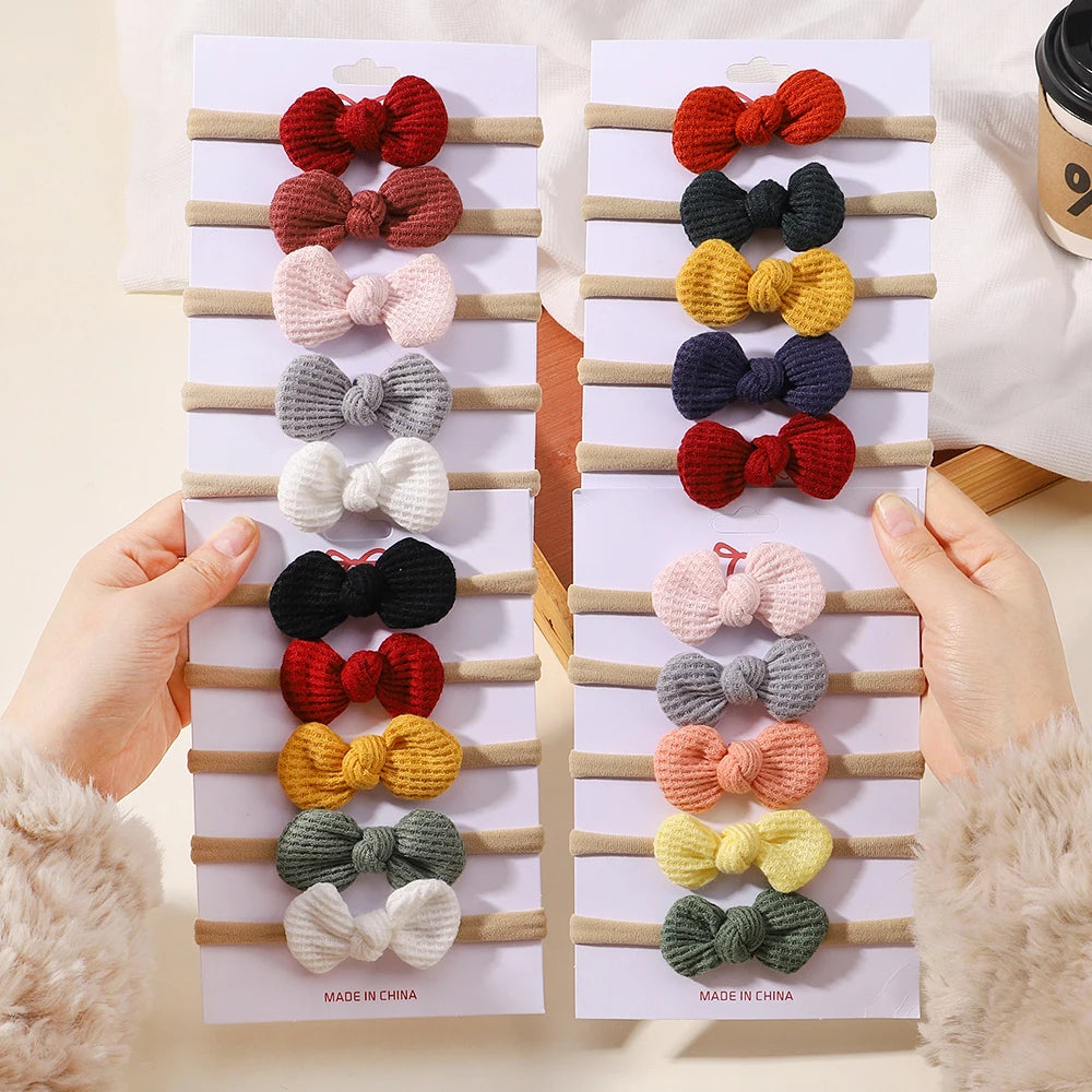 5Pcs/Set Elastic Baby Headband Solid Corduroy Ribbon Bow Headscarf Hairband Newborn Cute Knitted Headband Babe Hair Accessories