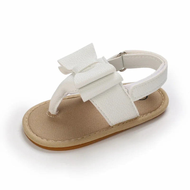 Classic Leather Baby Sandals Baby Boys Baby Girls Non-slip Solid Color Bow Baby Walking Soft Rubber Bottom Hundred Garden Shoes