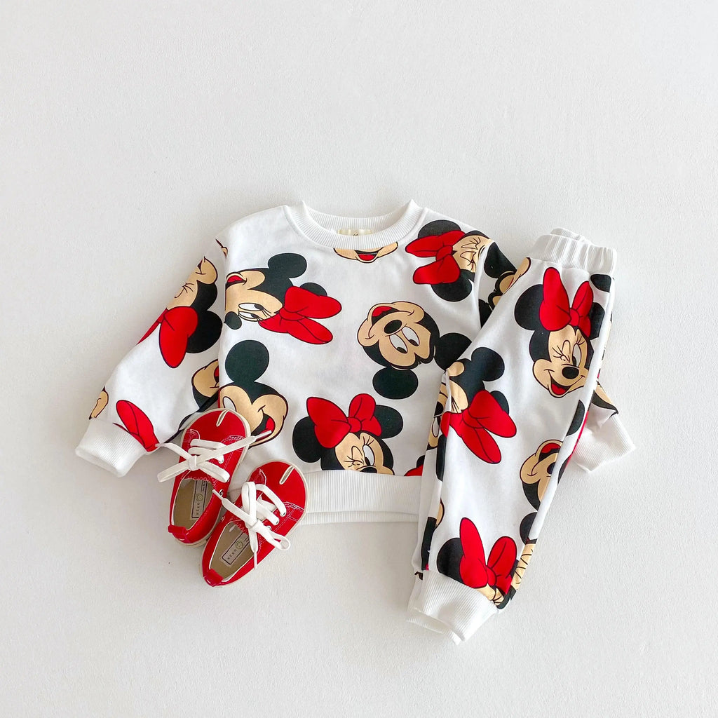 Minnie de Dibujos Animados Bebé Niña Lindo Traje de Manga Larga Holgado de Moda Chándales de Niños Ropa para Niños Pequeños Sudadera + Pantalones 2 piezas/conjunto