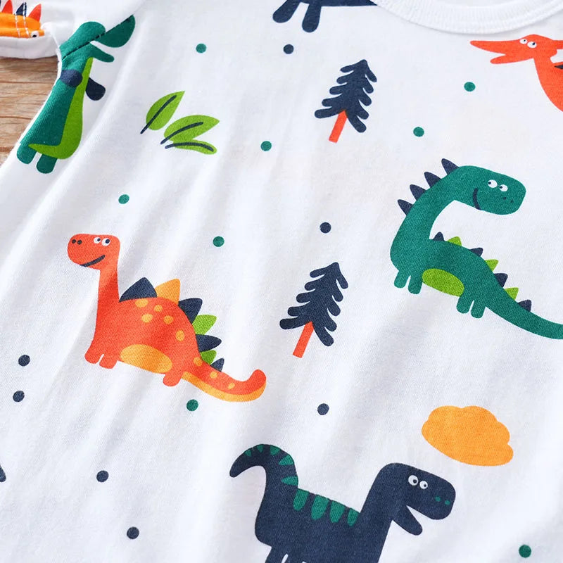 Neugeborenen-Kleidung Niedlicher Cartoon-Dinosaurier Allover-Print BaumwolleBequem und weichSommer Jungen und Mädchen0-18 Kurzärmeliger Baby-Strampler