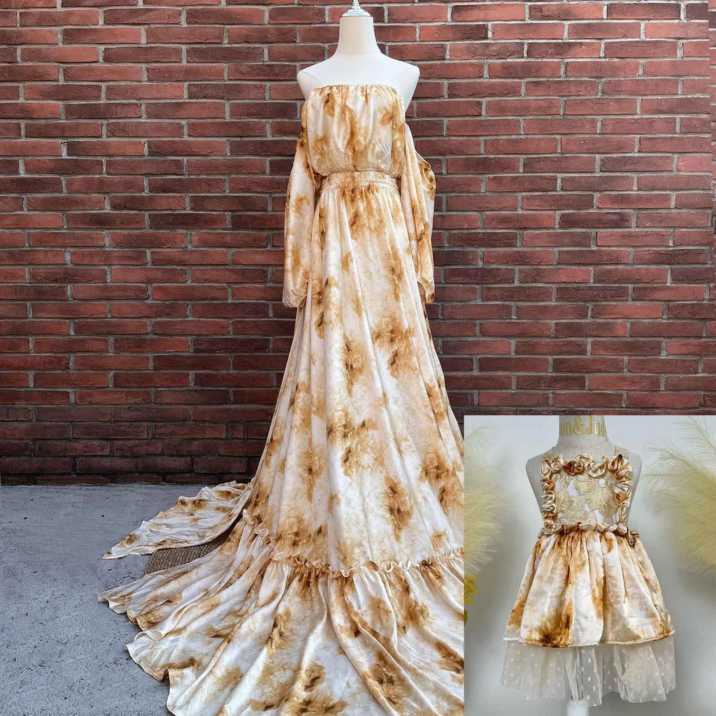 Don&Judy Mom And Daughter Matching Clothes Dress Party Tie-Dye Chiffon Two-Piece Set Gown For Summer
