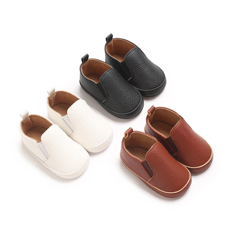 Baby Learning Walk Shoes, Slip-on Leather Casual Loafers, Soft Sole Comfortable Footwear for Infants 0-18M