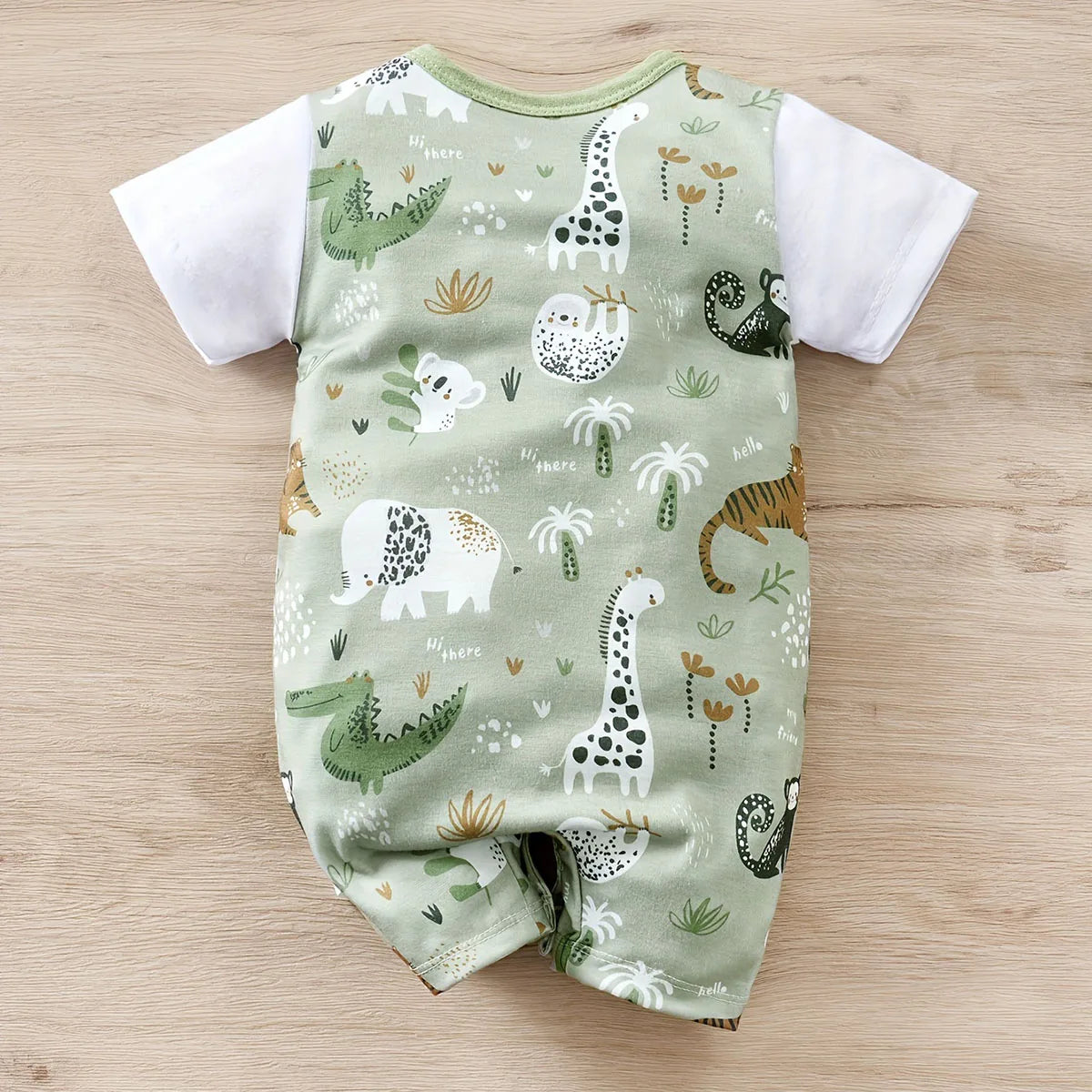 IURNXB Bezaubernder Strampler mit Zootier-Print für Jungen, Neugeborene, Baby, Faux-Zweiteiler, Body mit kurzen Ärmeln, Freizeitkleidung