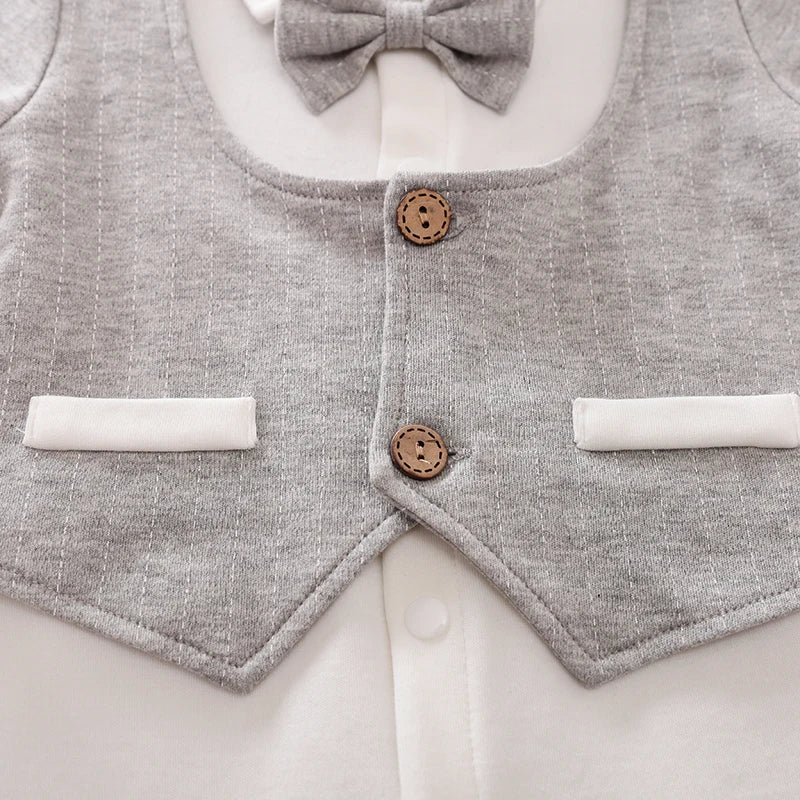 Ropa de bebé recién nacido primavera y otoño 0-18m, estilo caballero, vestido formal elegante, fiesta, algodón, cómodo, mono de bebé de manga larga