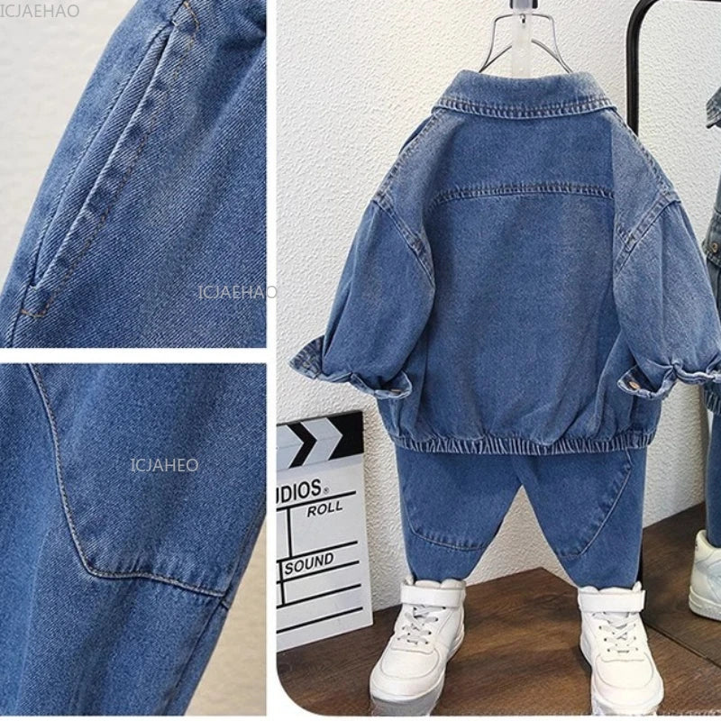 Boys Denim Set 2 Piece Clothes Kids Trendy Cotton Jacket Pants Suits Outfit Casual Wear Children Clothing Spring Autumn Costume