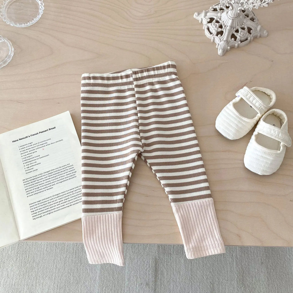 Autumn Newborn Infant Baby Boy Girls Candy Color Leggings Splice Striped Pants Fashion Baby Clothing