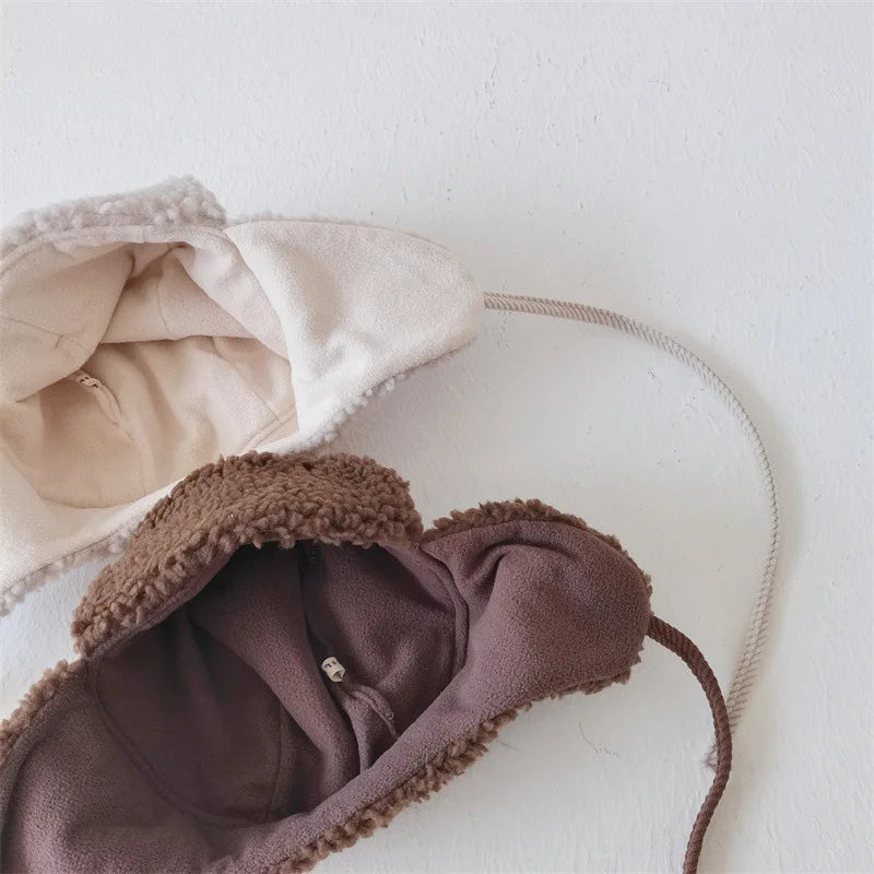 Otoño Invierno Niños Más Terciopelo Orejeras Cortavientos Frío Cálido Gorra de Pana Niño Niña Bebé Vellón Algodón Gorro Grueso Liso