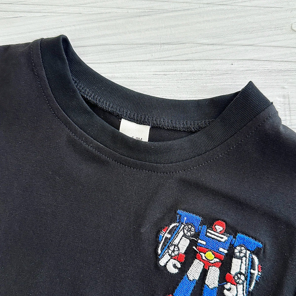 2025 Summer New Baby Clothes Infant Robot Embroidery Top+Bottom Set Baby Boys Girls Casual Baby Set Newborn Baby Clothes 2Pcs