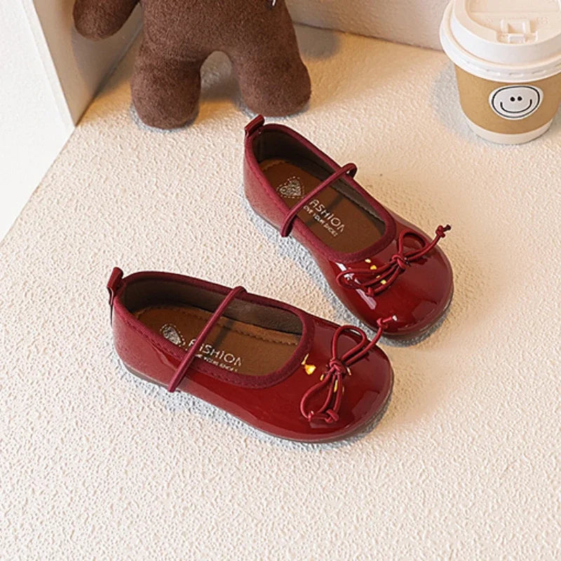 Girl Leather Shoes Simple Bowknot Princess Versatile Children's Flats Fashion Spring Autumn Kids Causal Ballet Loafers Trend New
