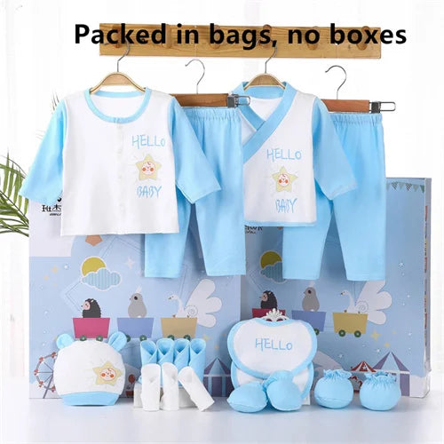 18piece/set Newborn Baby Clothes For Girls Boys Pants Sets Cotton Spring Autumn Soft Infant Boy Clothing New born Print Hat Bibs
